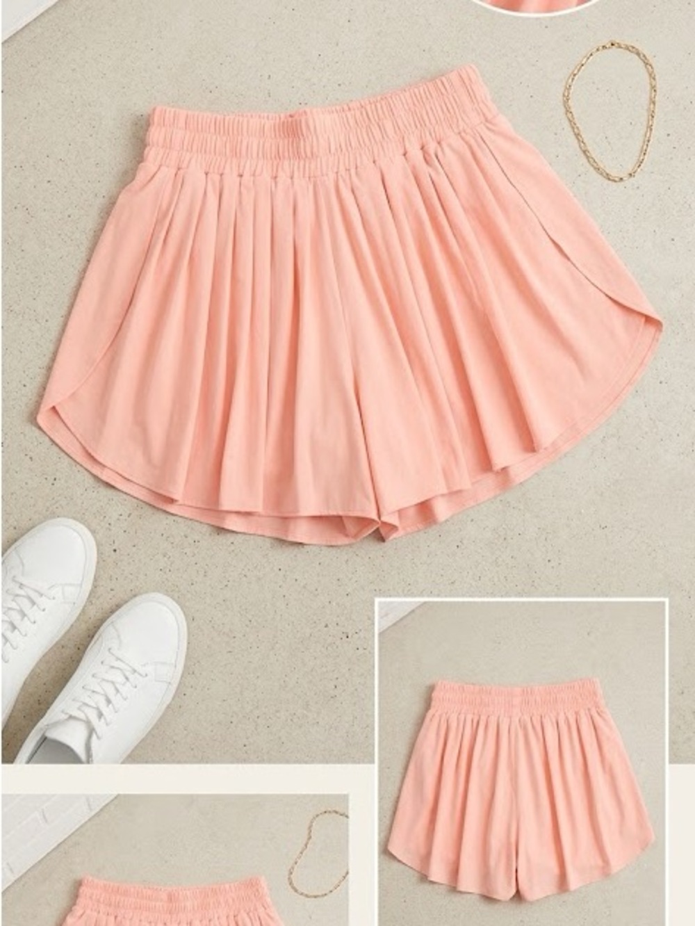 SHEIN Peach Pleated Skort with Elastic Waist